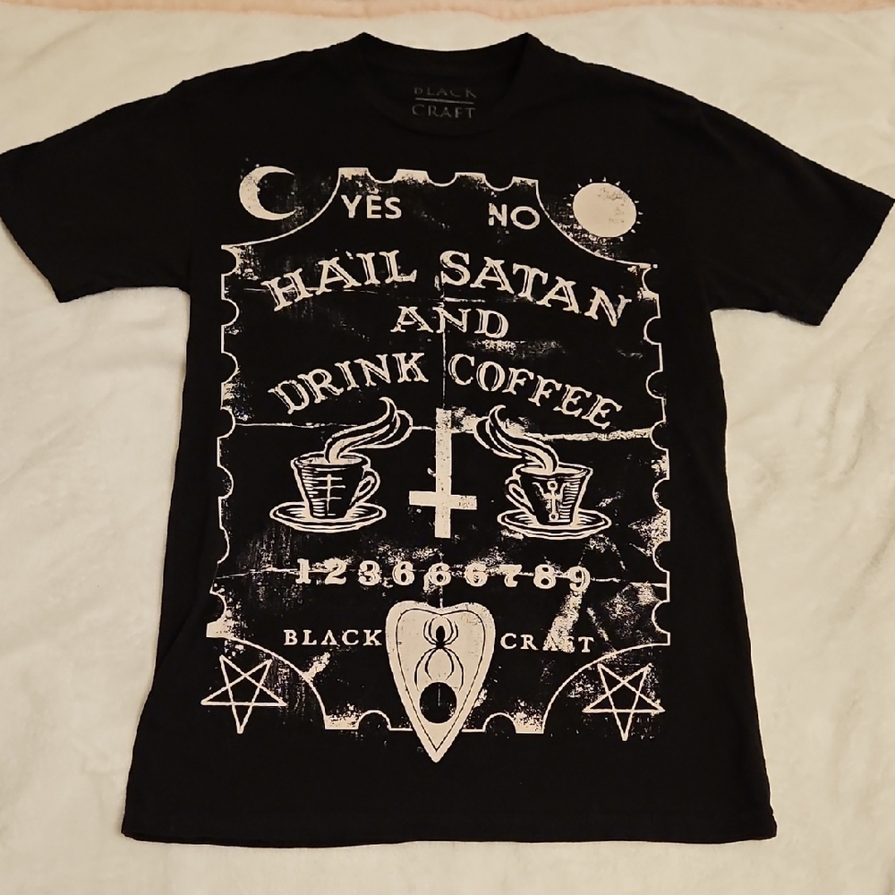 Hail Satan & Drink Coffee Ouija board Black Arts design Unisex Size M